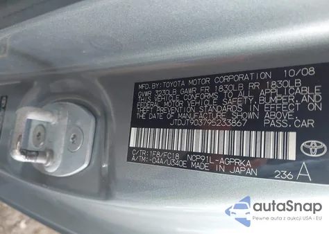 2009 Toyota Yaris from USA, damaged, VIN JTDJT903795233867